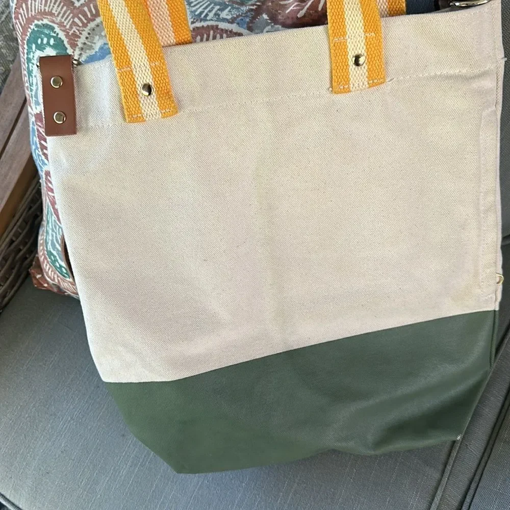 Tag & Crew Dipped Tote with Yellow Strap-Olive